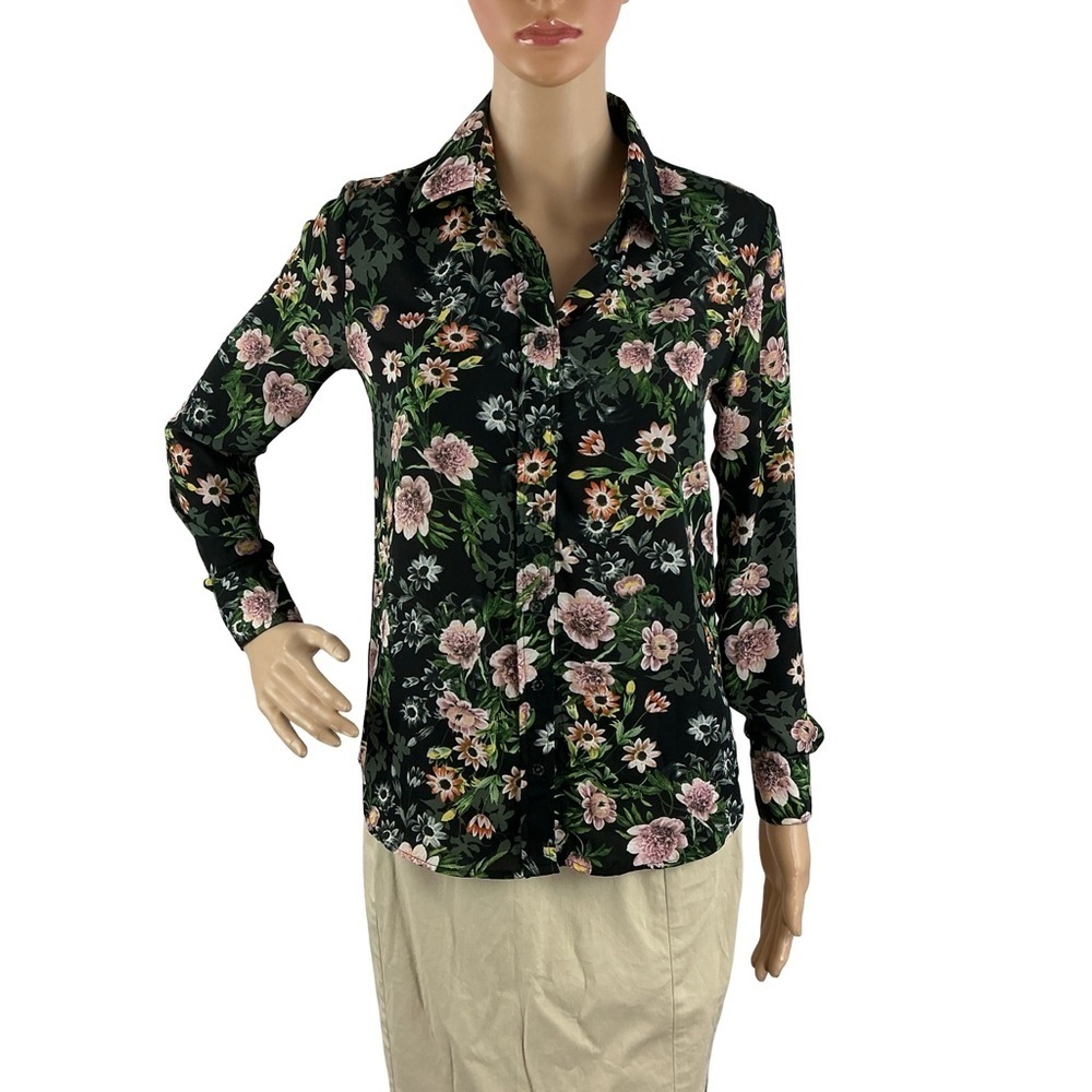 The Shirt By Rochelle Behrens Signature Shirt Black Floral Button Down XS